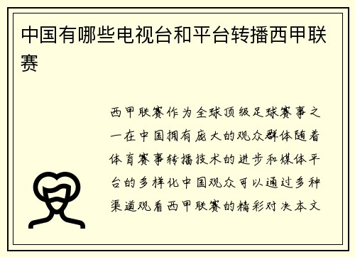 中国有哪些电视台和平台转播西甲联赛