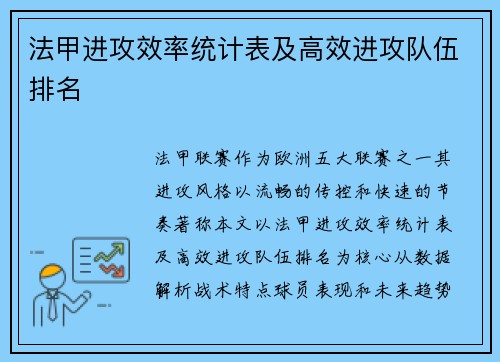 法甲进攻效率统计表及高效进攻队伍排名